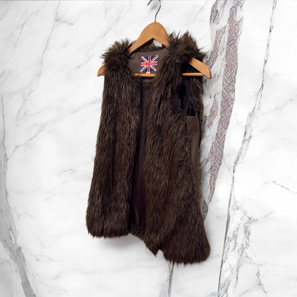 Miss London Brown Faux Fur Vest with Plush Texture